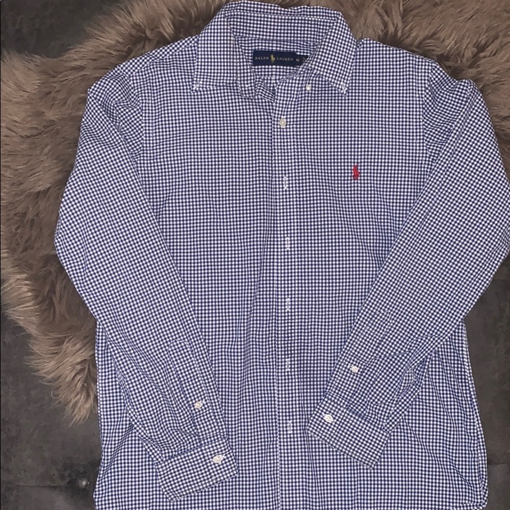 Ralph Lauren Mens blue gingham shirt like new!